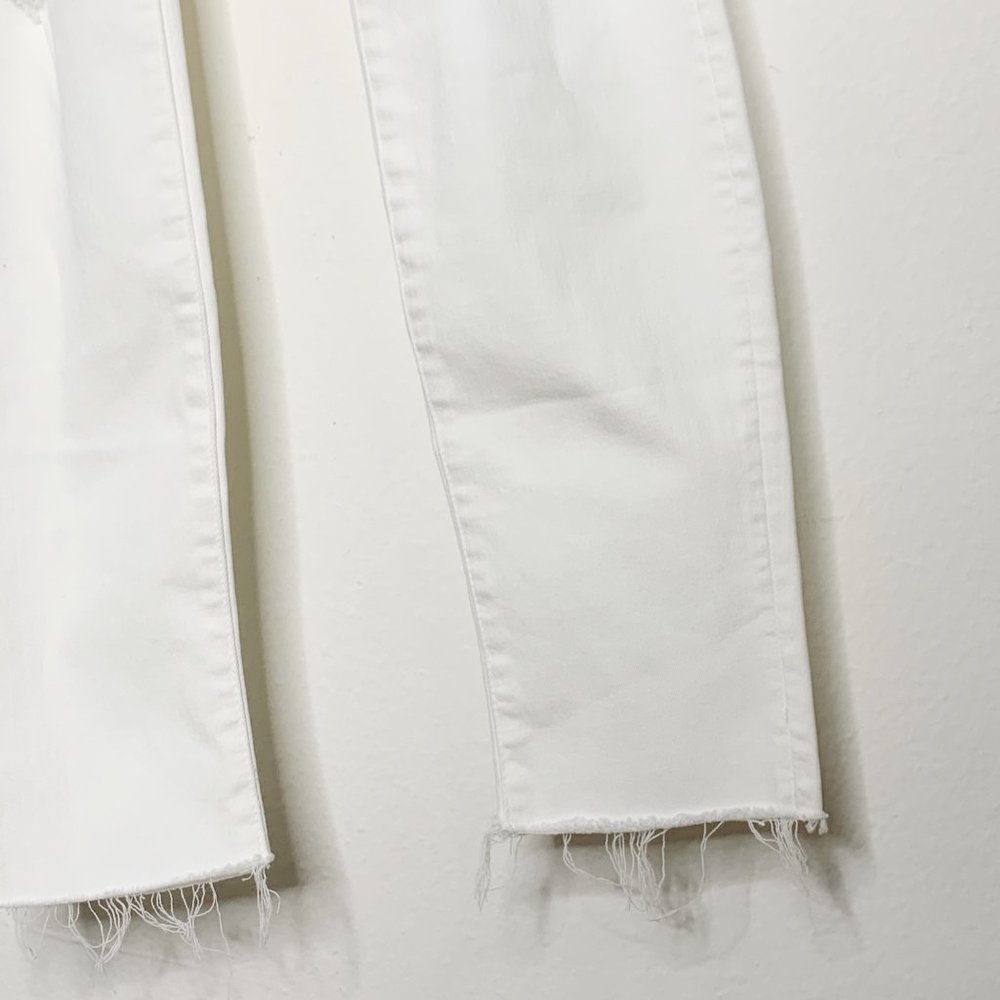 MOTHER Denim NWT White Looker Ankle Fray Raw Hem Jeans Little Miss Innocent 26 - Picture 10 of 16